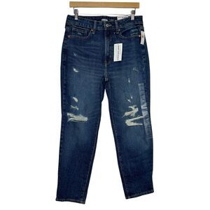 NEW Old Navy Women's Ankle Jeans OG Straight High Rise Distressed Dark Wash Sz 8